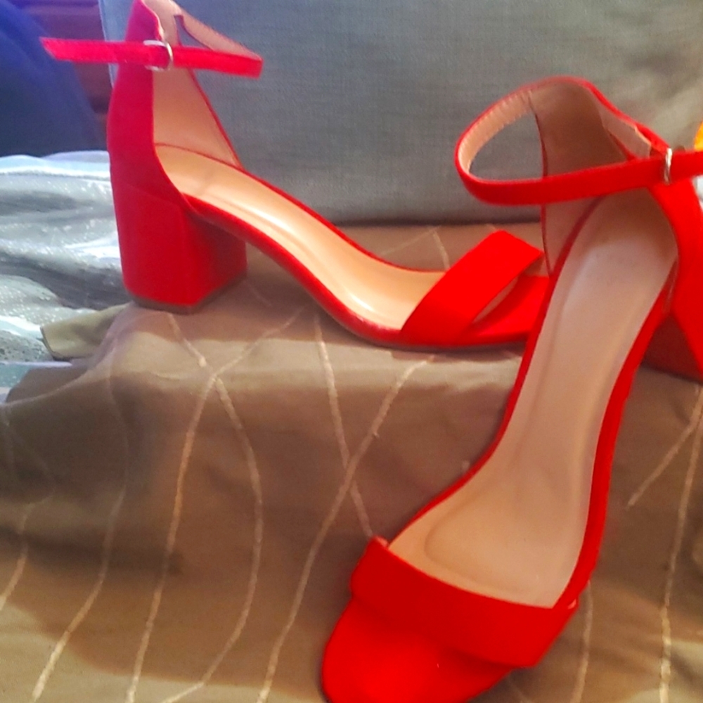 Red faux suede shoes